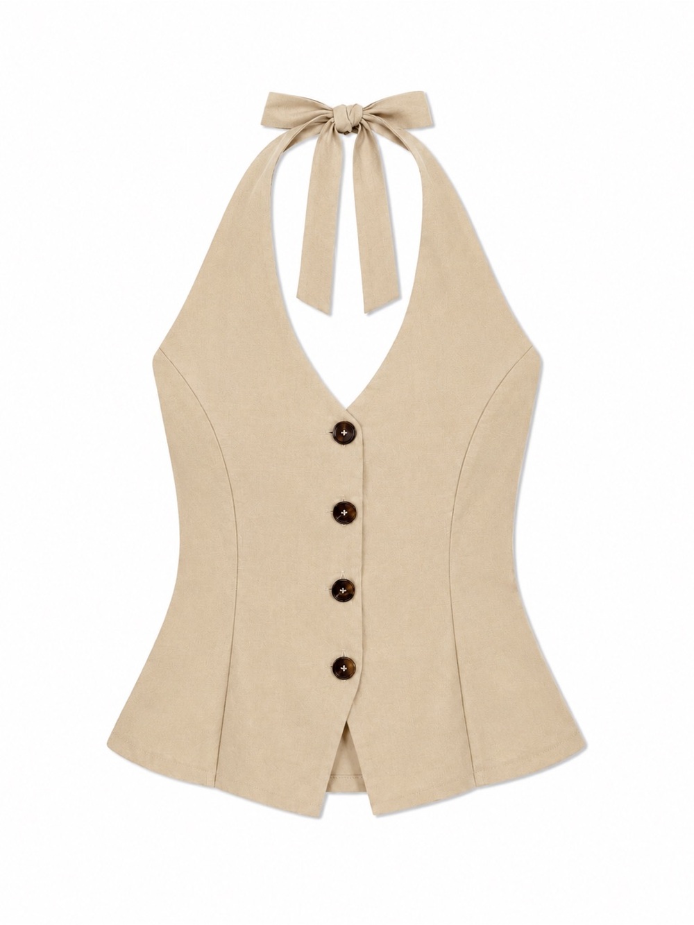 Women's Beige Halter Button Front Top